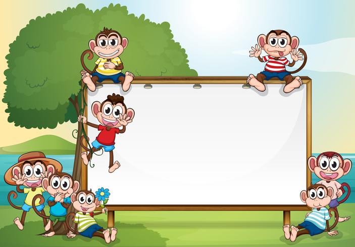 Frame design with monkeys in the park vector