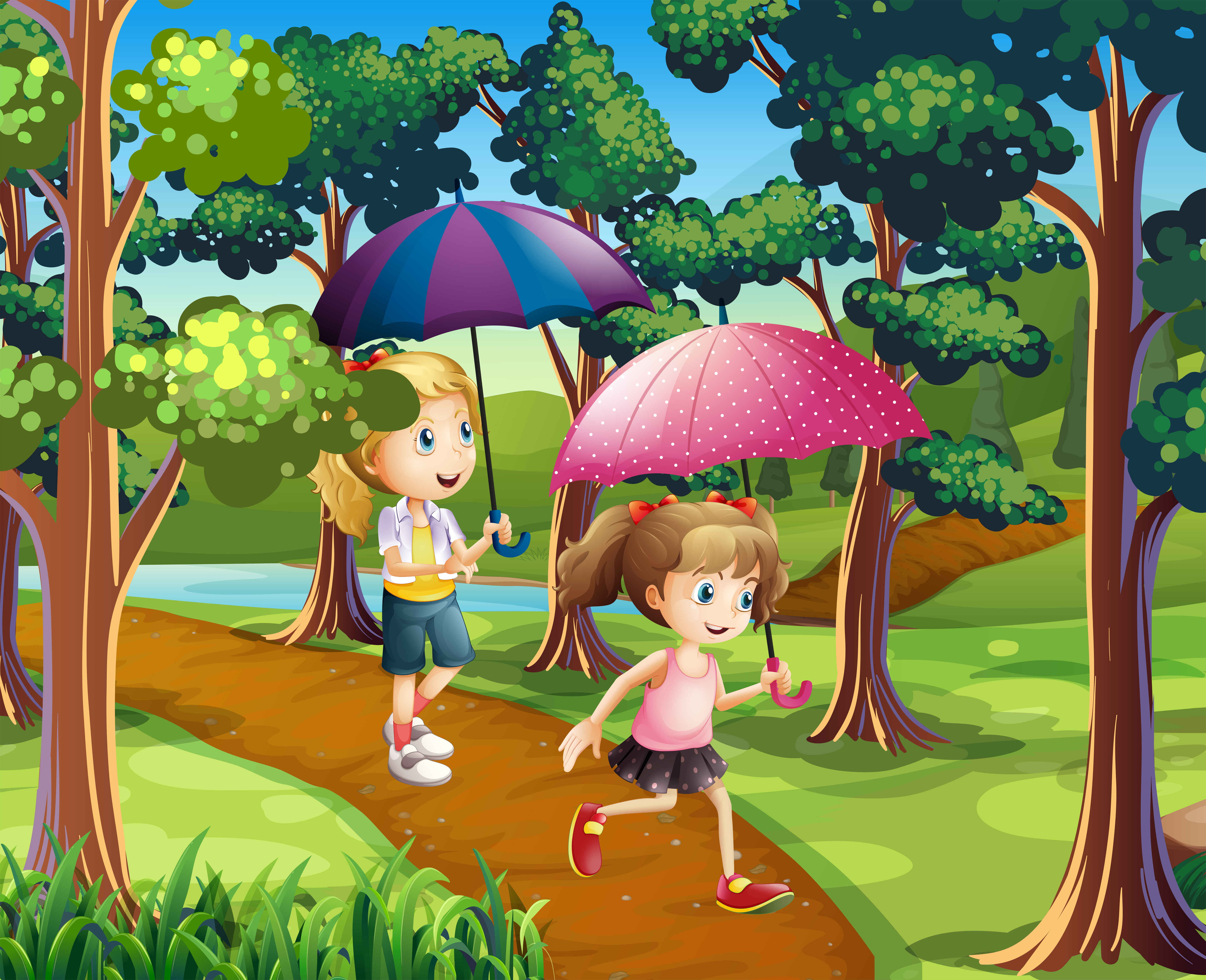 Остров гуляла гуляла. Иллюстрации прогулка в лесу для детей. Мультяшное лес и дети. Мультяшные дети в парке. Прогулка рисунок для детей.