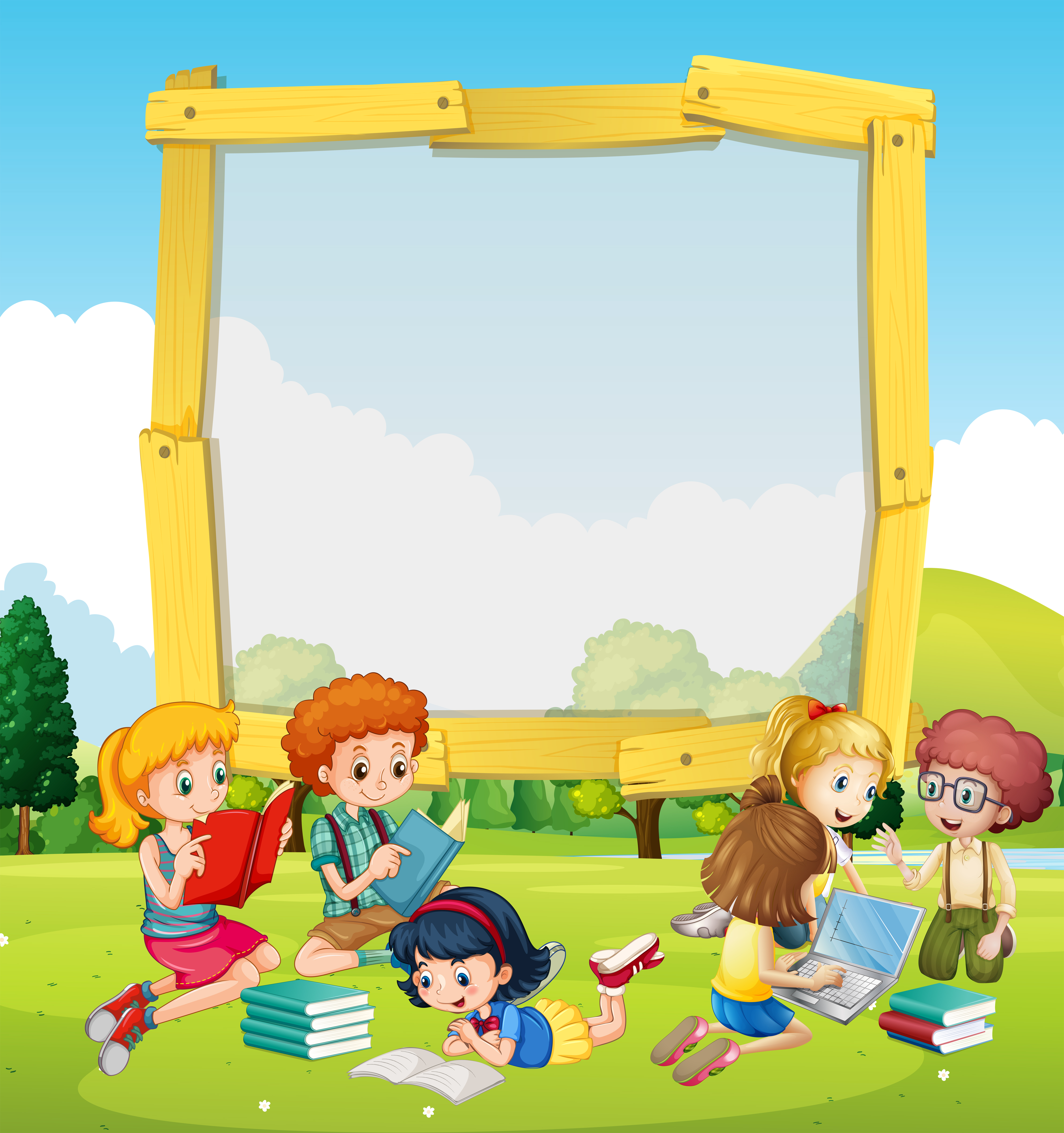 Download Border template with kids reading - Download Free Vectors ...