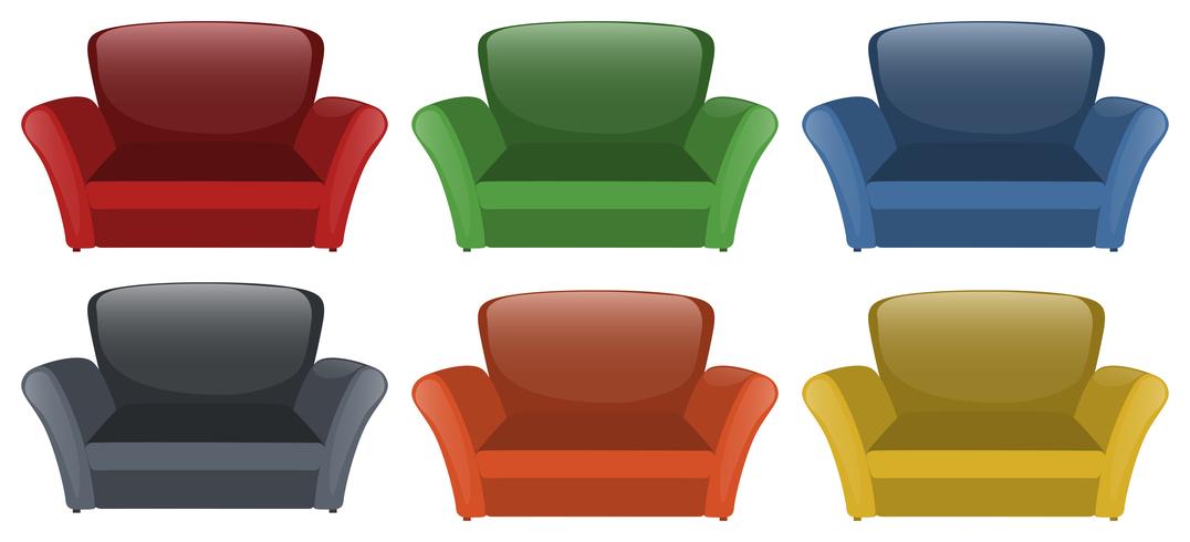 Sofa in six different colors vector