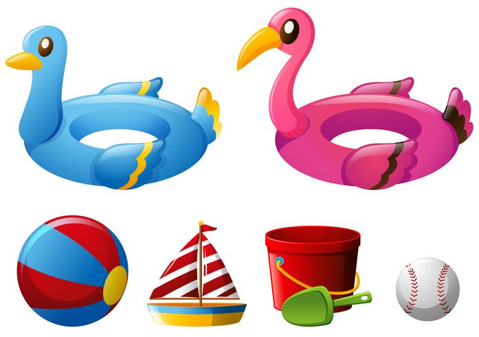 Beach toys with floating rings and ball vector