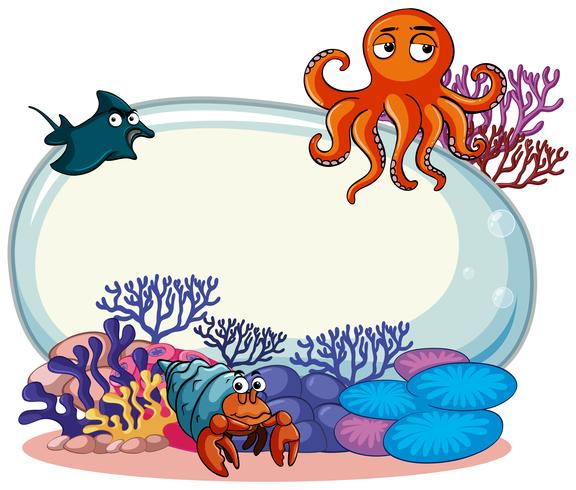 Plantilla de borde con animales marinos. vector