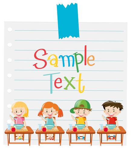 Paper template with kids having cereal vector