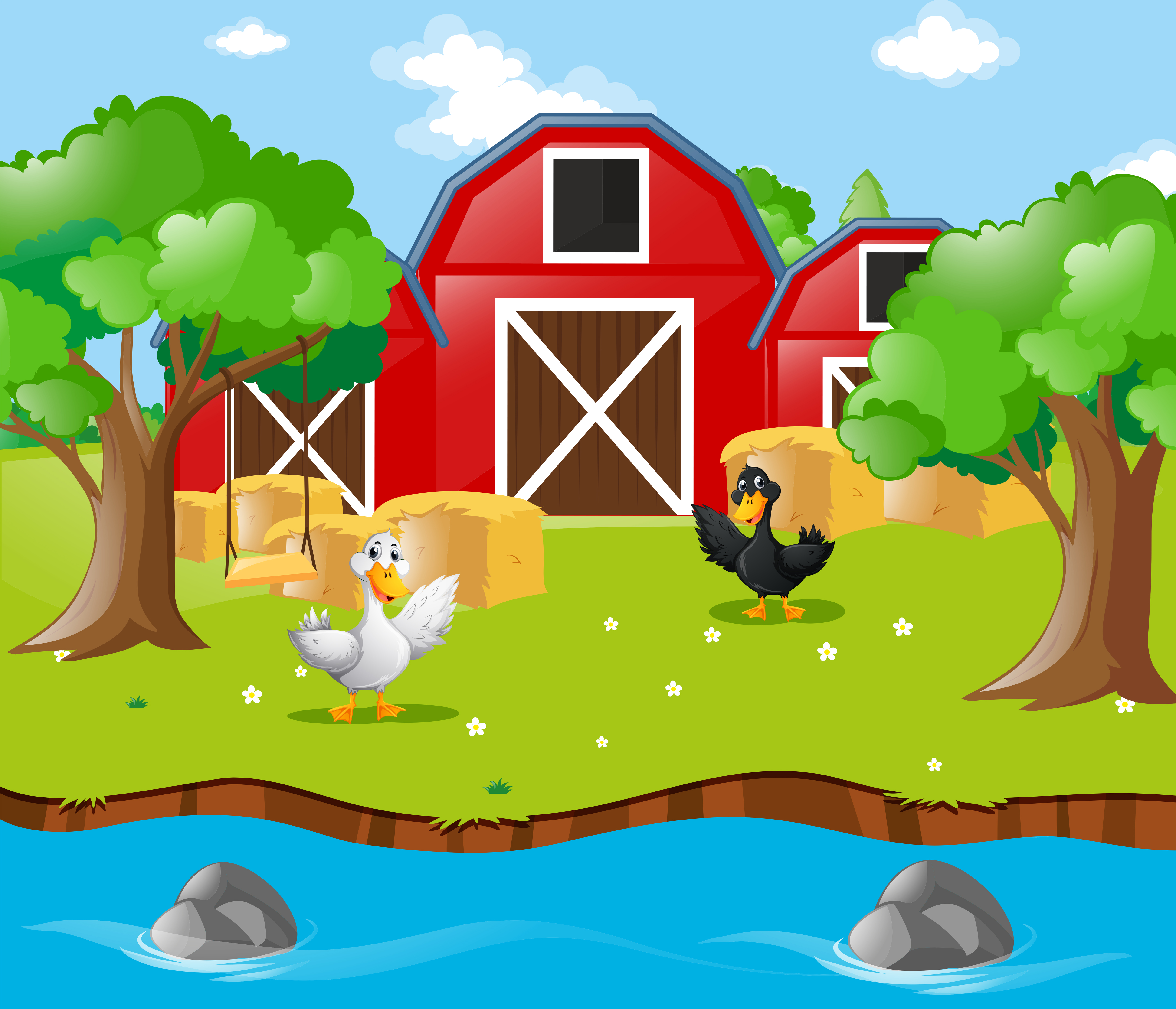 Two Ducks In The Farm 368865 Vector Art At Vecteezy