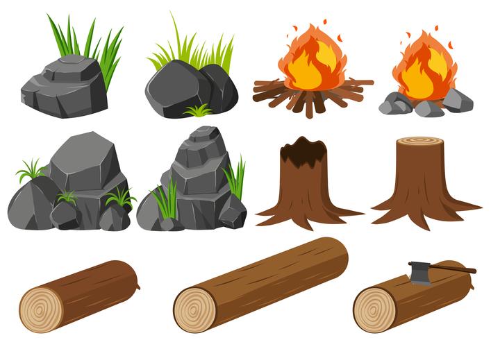 Elementos de la naturaleza con rocas y bosques. vector