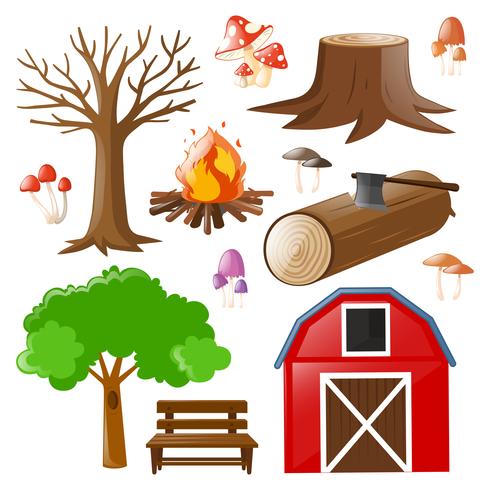 Set of barn and woods vector