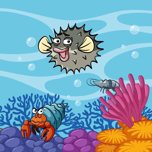 Underwater scene with sea animals vector