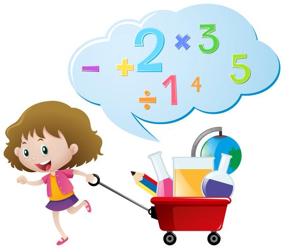 Girl and numbers on red wagon vector