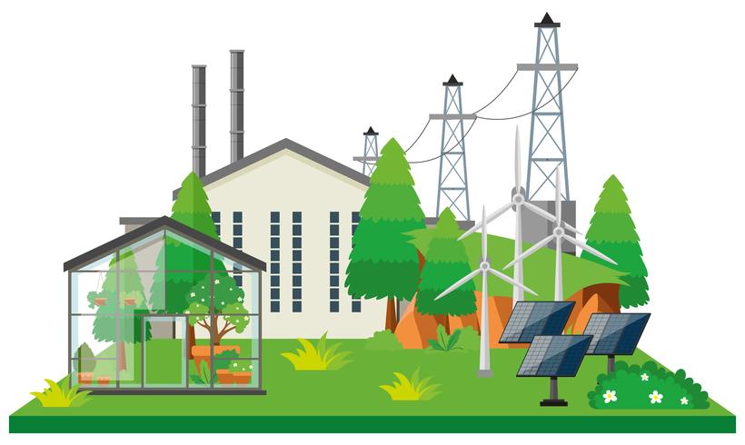 Central eléctrica electrónica y líneas eléctricas. vector