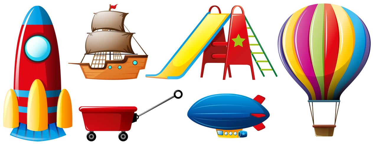 Different types of transportations and toys vector