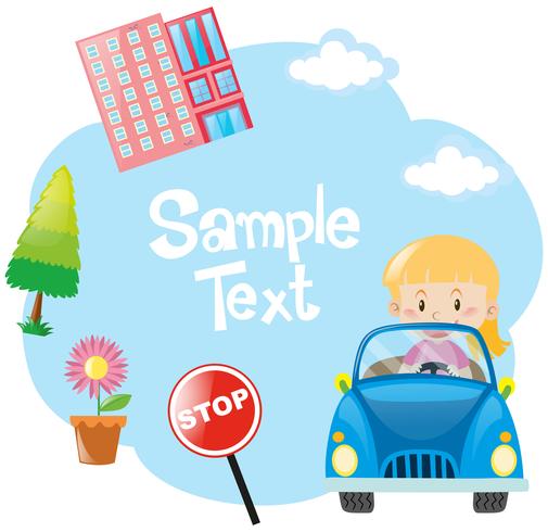 Paper template with girl in blue car vector