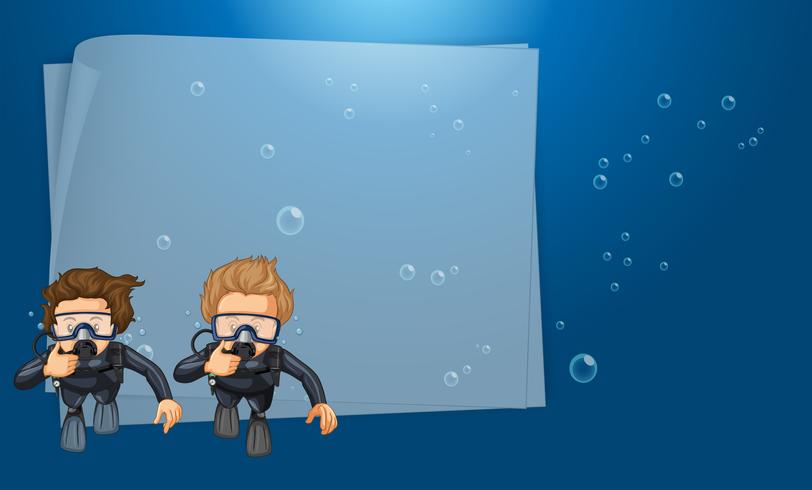 Paper template with divers in the ocean vector