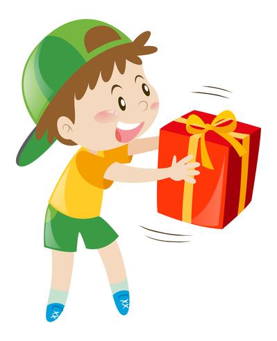 Little boy holding present box vector