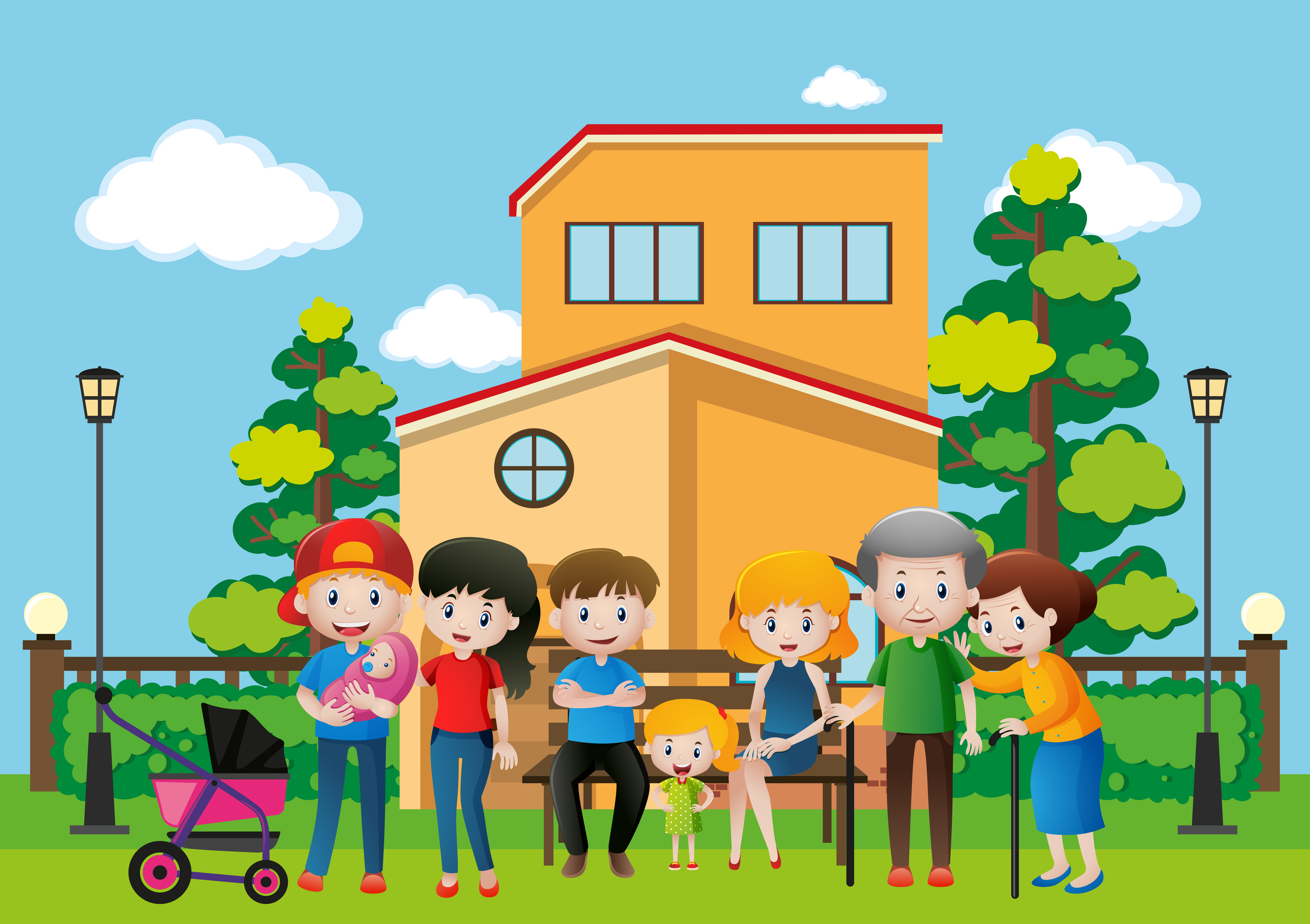 Familienmitglieder im Haus Download Kostenlos Vector, Clipart