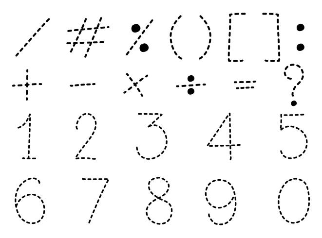 Número uno a cero y signos matemáticos. vector