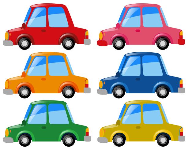 Coches en seis colores diferentes. vector