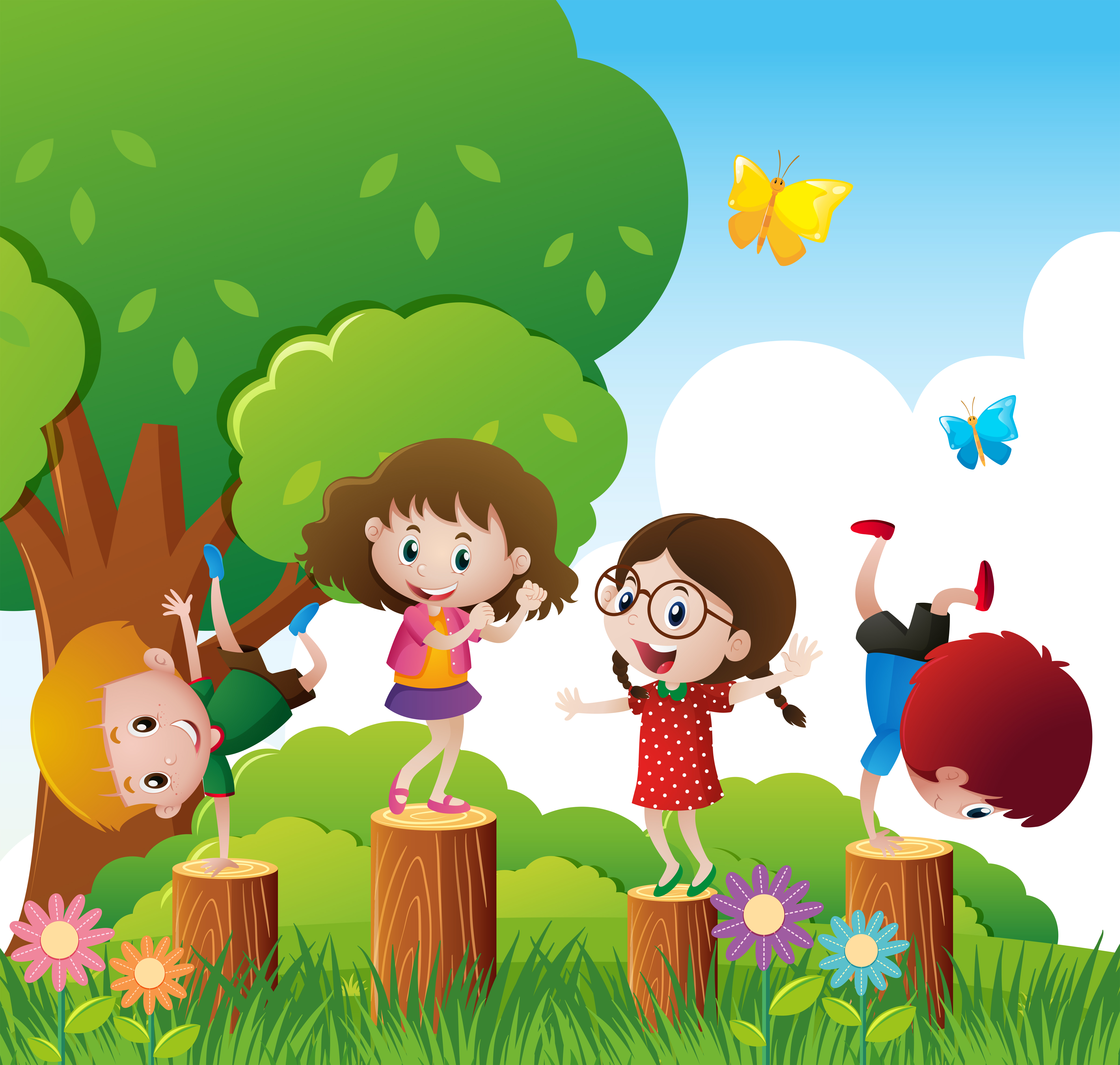 Happy children play in park 369042 Vector Art at Vecteezy