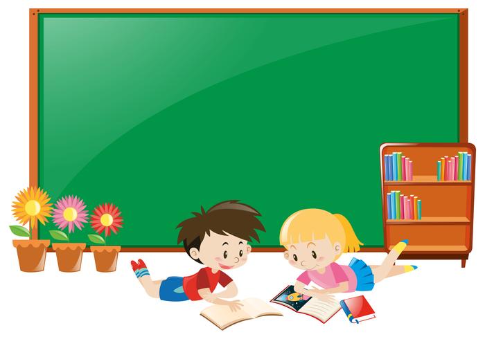 Frame design with boy and girl reading books vector