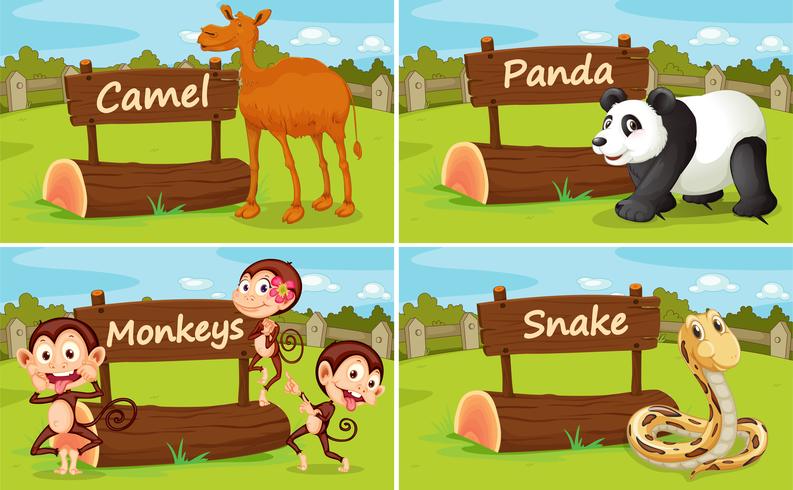 Wild animals by the wooden sign vector