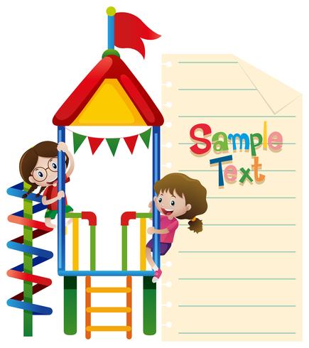 Plantilla de papel con niños plaing en playhouse vector