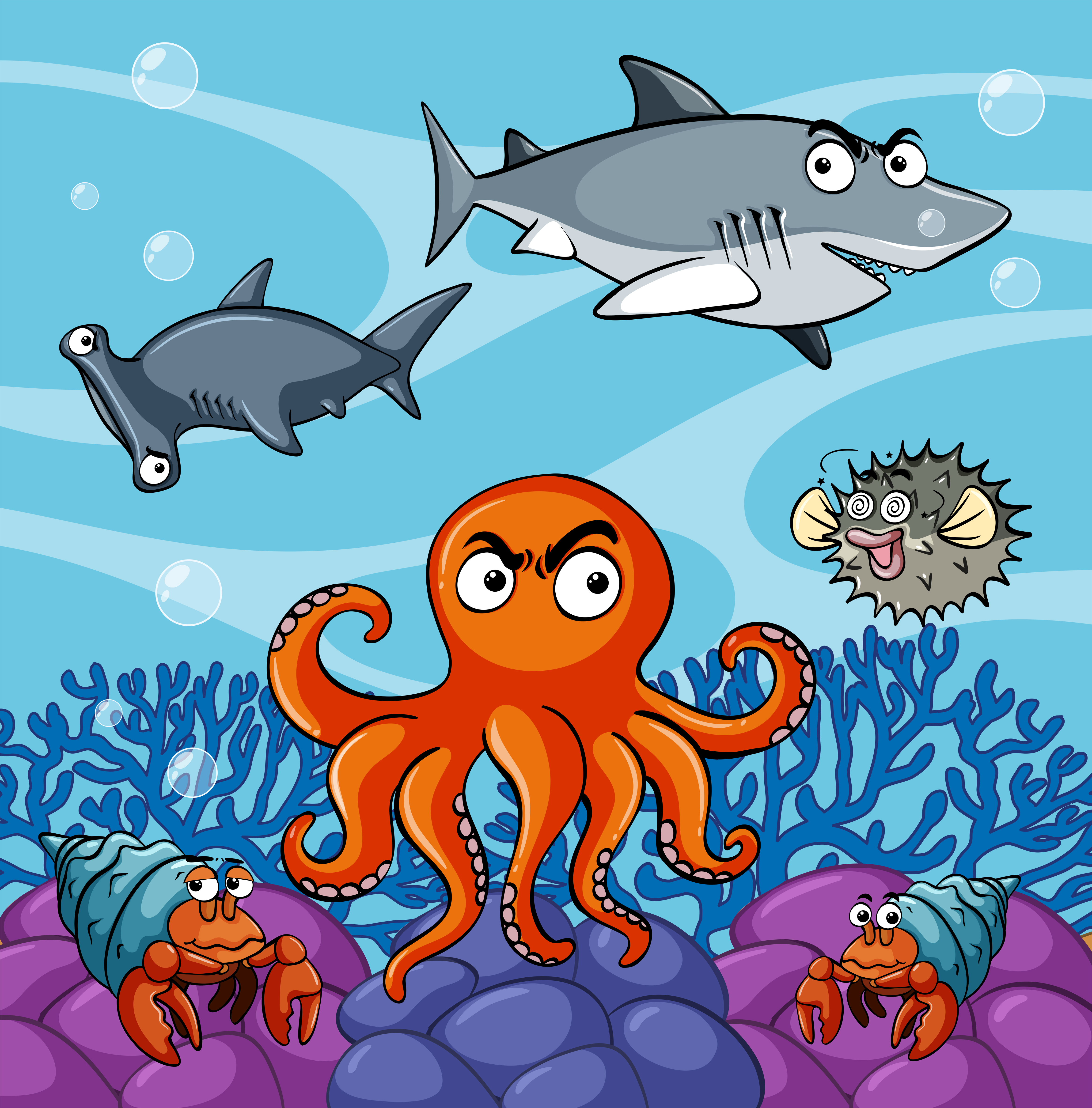 Sea Animals Living Under The Ocean 369066 Vector Art At Vecteezy