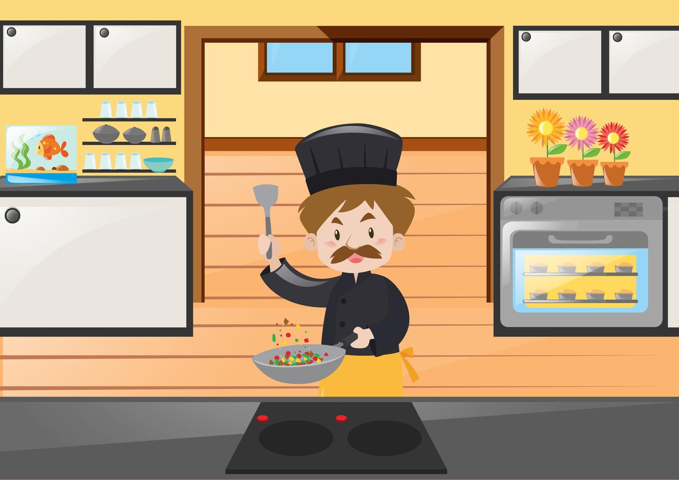 Chef cooking in the kitchen 369077 Vector Art at Vecteezy