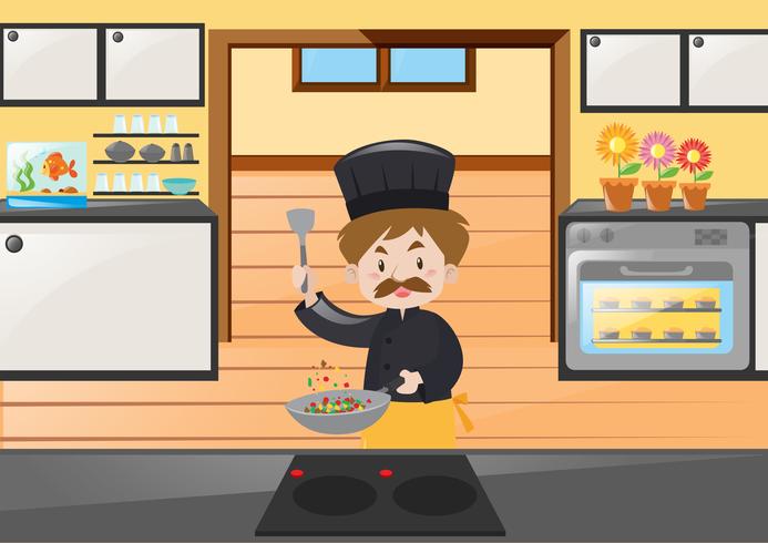 Chef cooking in the kitchen vector