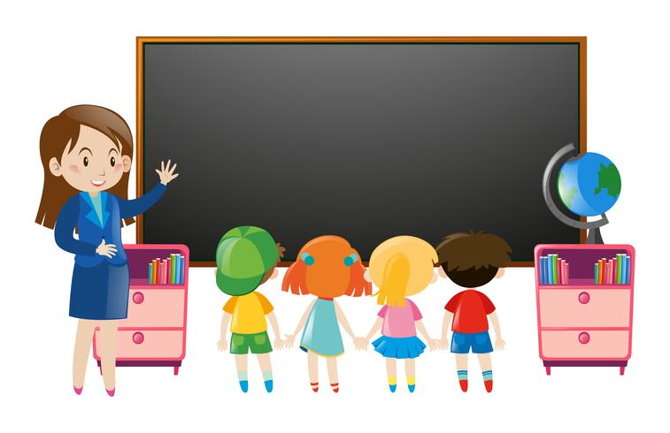 Kids and teacher in classroom vector