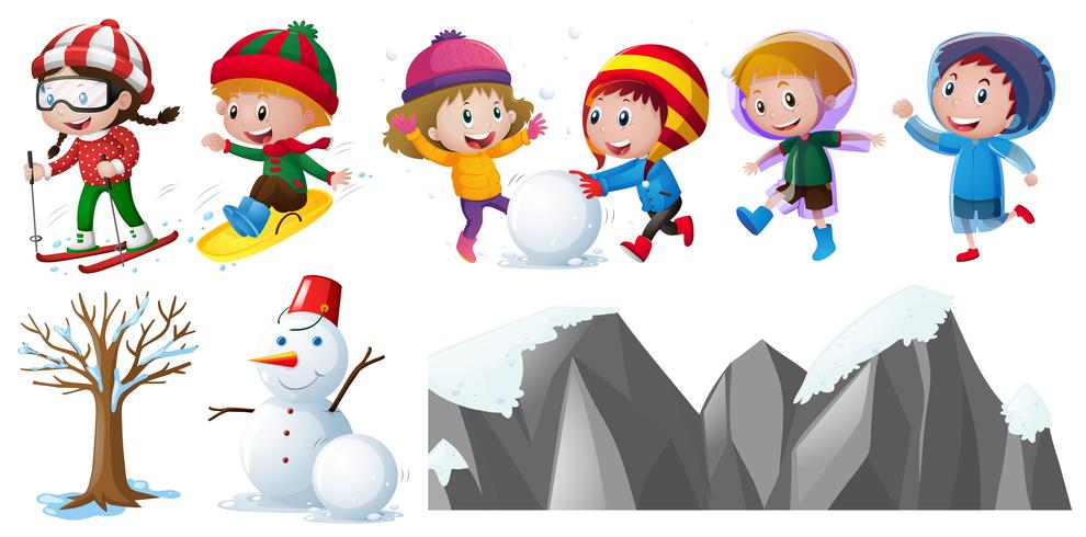 Children playing in the snow vector