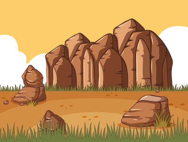 Scene with rocky mountain and field vector