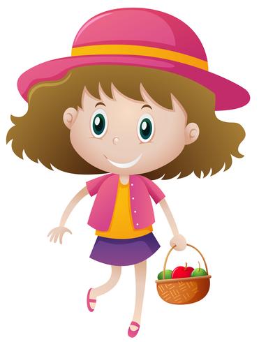 Little girl holding basket of fruits vector