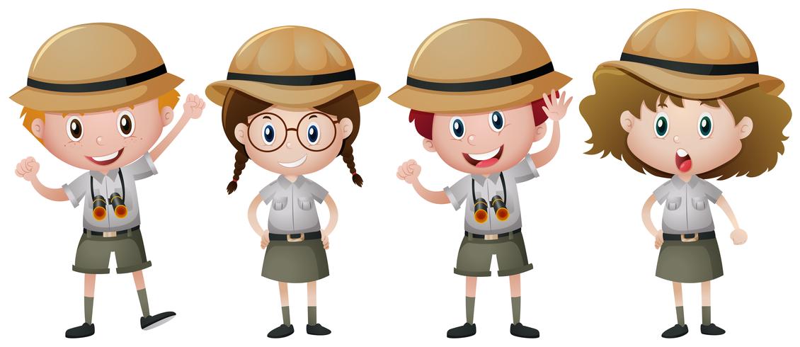 Four kids in safari outfit vector