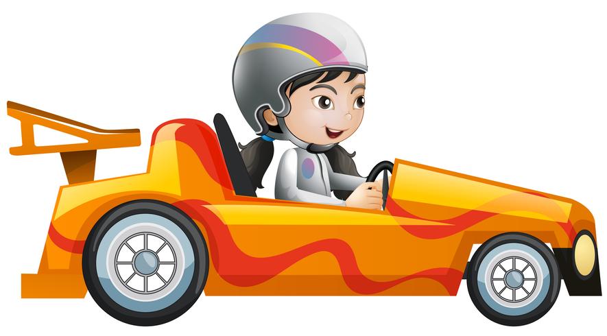 Woman in orange racing car vector