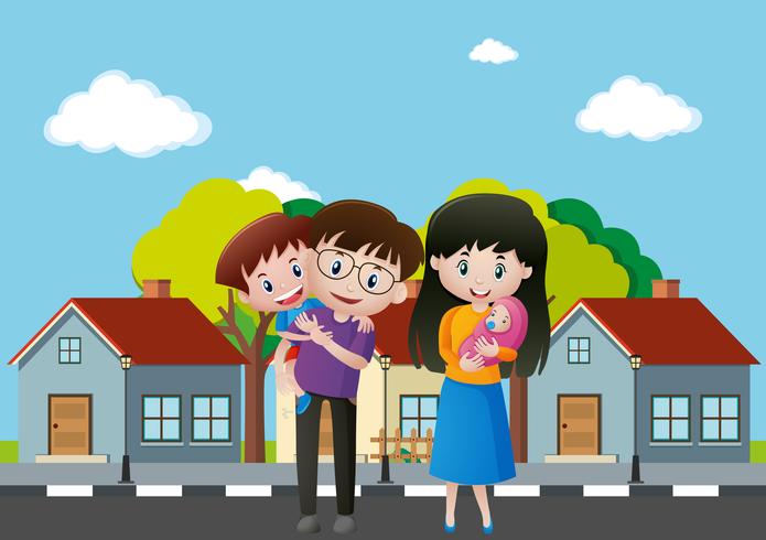 Family members in front of the house vector