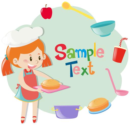 Frame template with girl baking pie vector