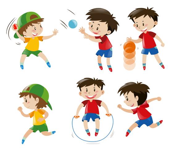 Boy playing with ball and jumping rope vector