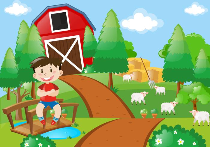 Boy smiling in the farm vector