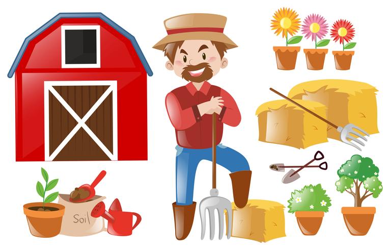 Farmer and farming elements vector