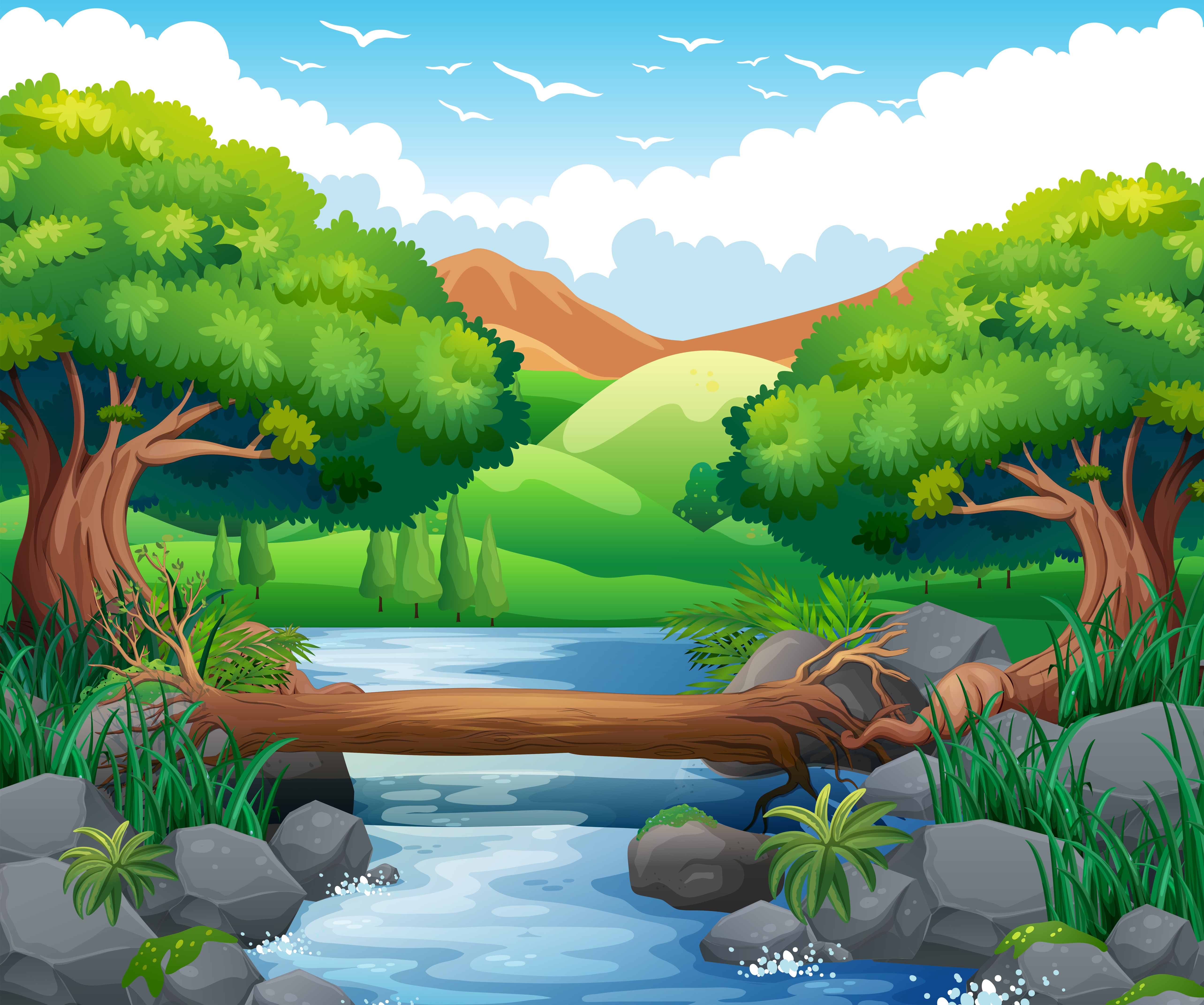 Scene with river through the forest 369245 Vector Art at Vecteezy