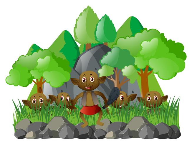 Many elves in the forest vector