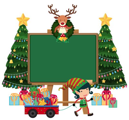 Blank board with elf and lots of presents vector