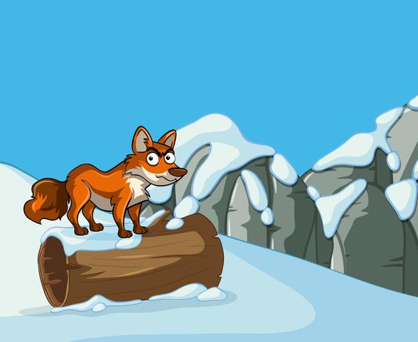 Wild fox on snow mountain vector