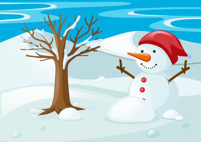 Snowman in the snow field vector