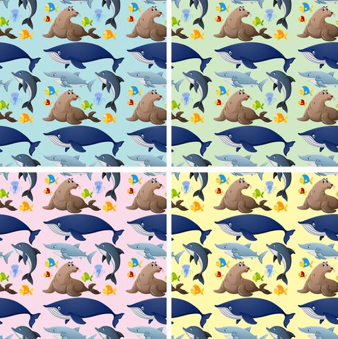 Seamless background with sea animals vector