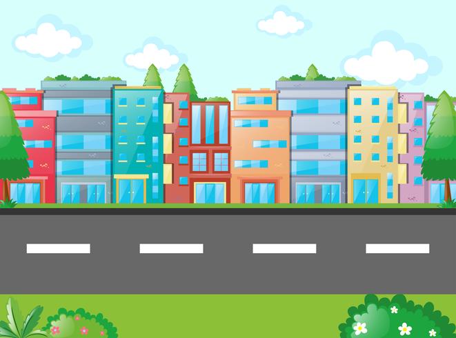 Scene with many buildings along the road vector