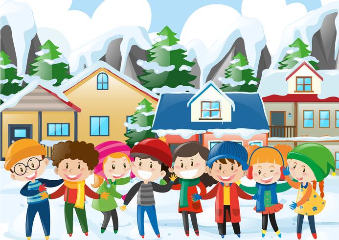 Many children in winter vector