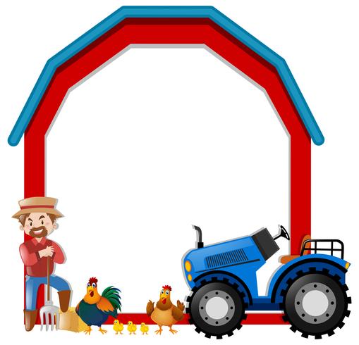 Border template with farmer and chickens vector