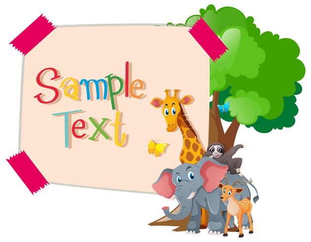 Paper template with wild animals under tree vector