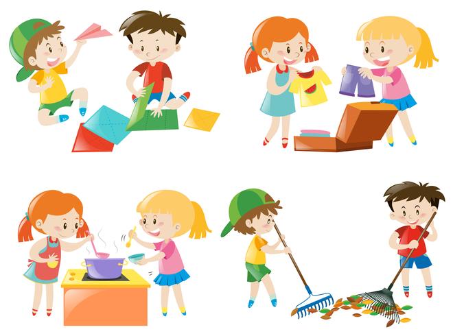 Niños realizando diferentes actividades. vector