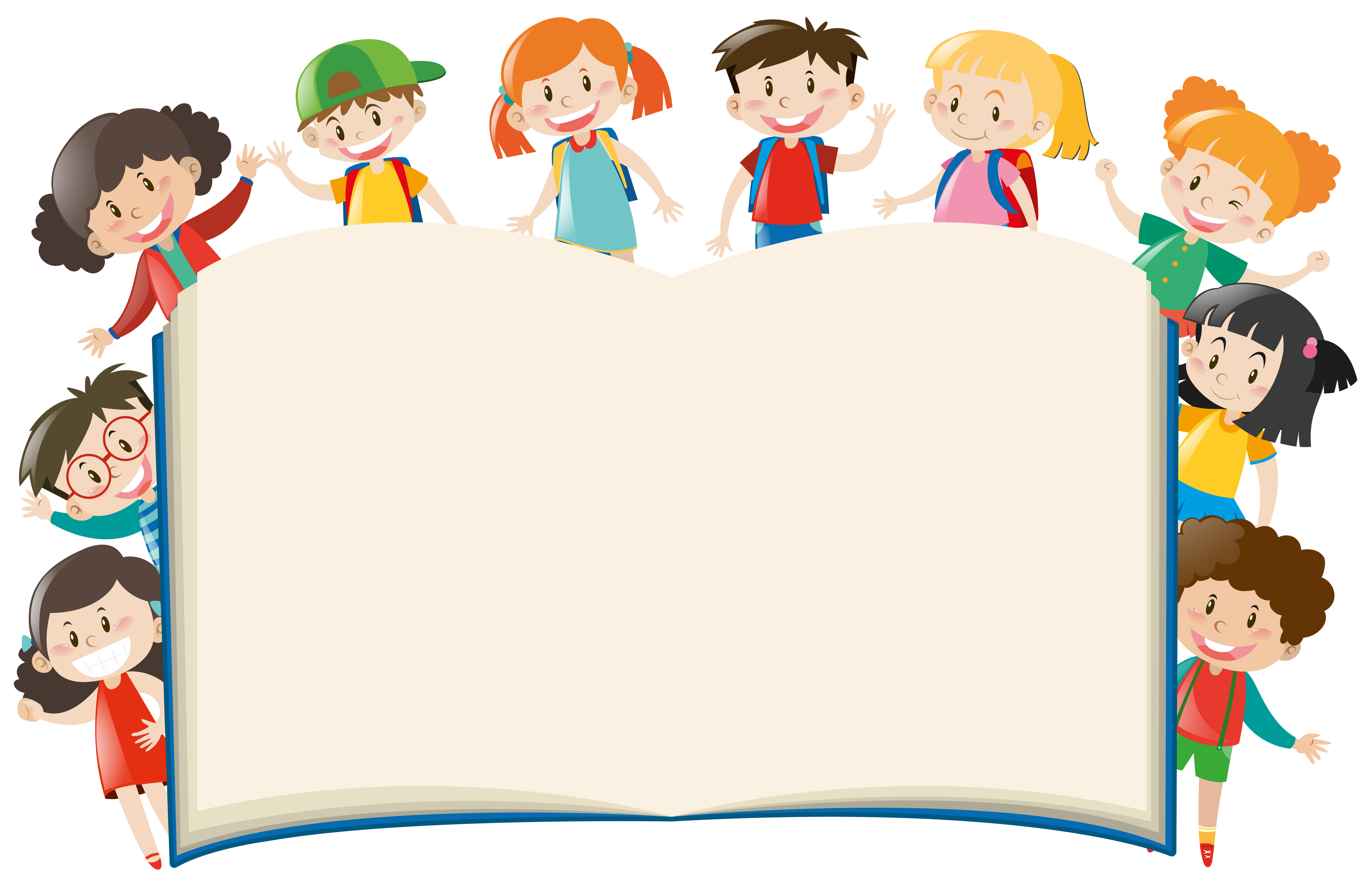 Background template with kids around book 369367 Vector Art at Vecteezy